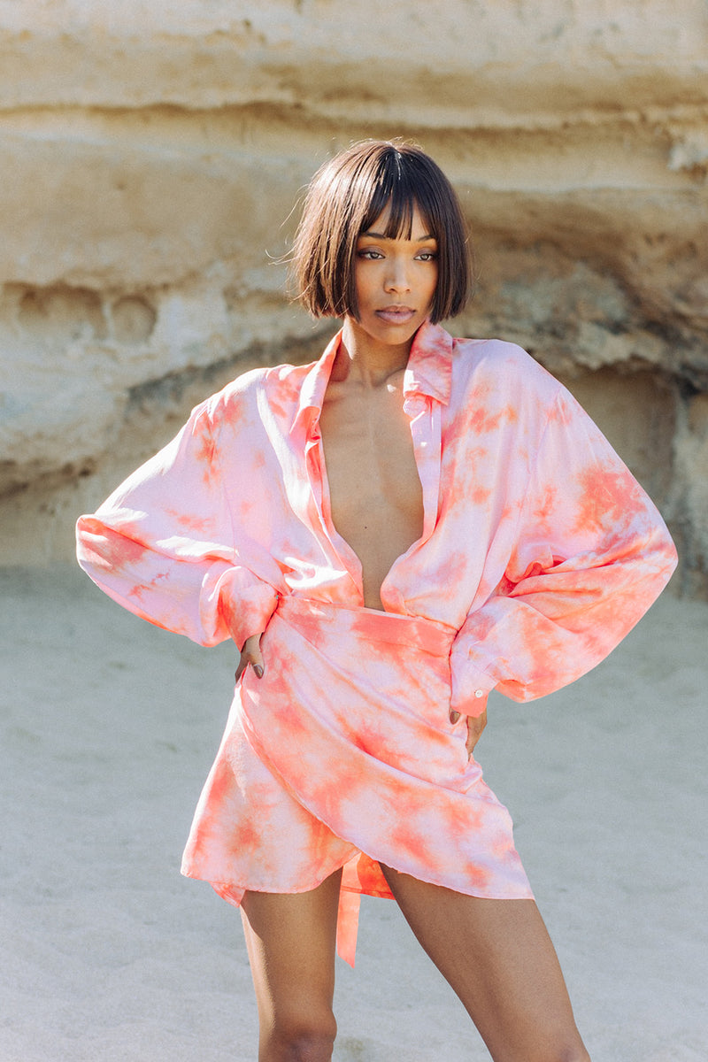 pink three-piece batik set