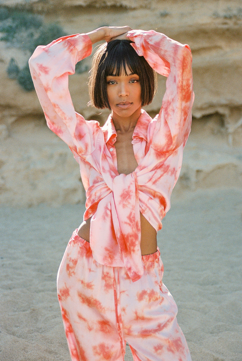 pink three-piece batik set
