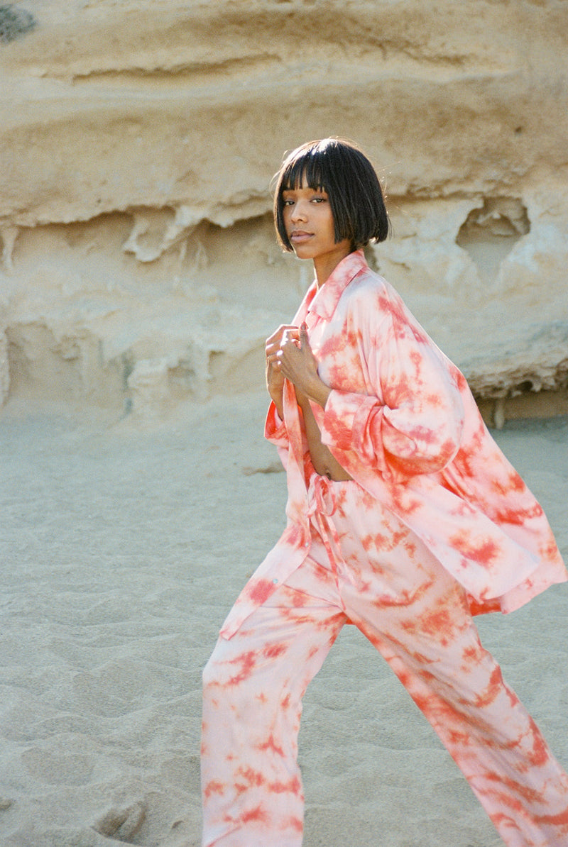 pink three-piece batik set