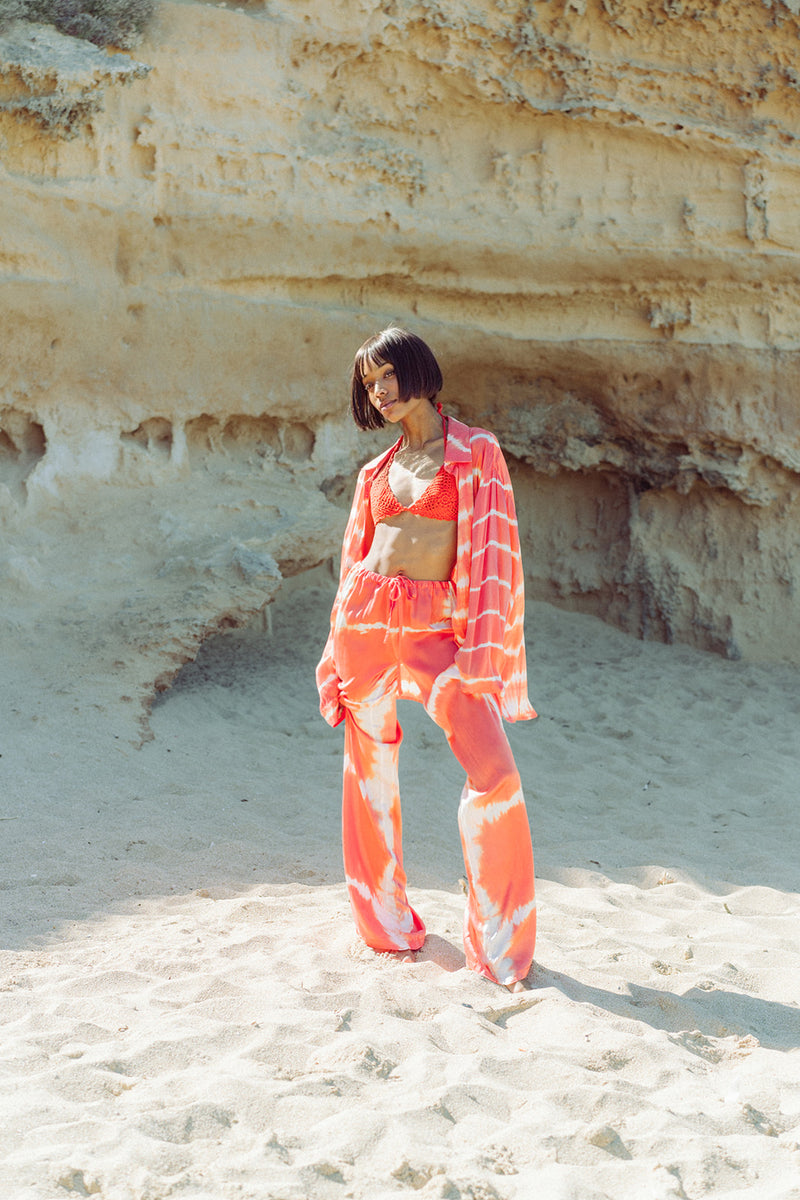 orange three-piece batik set