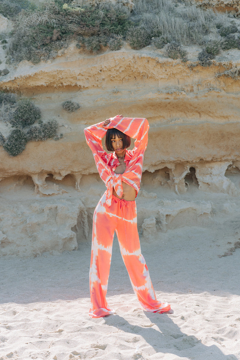 orange three-piece batik set