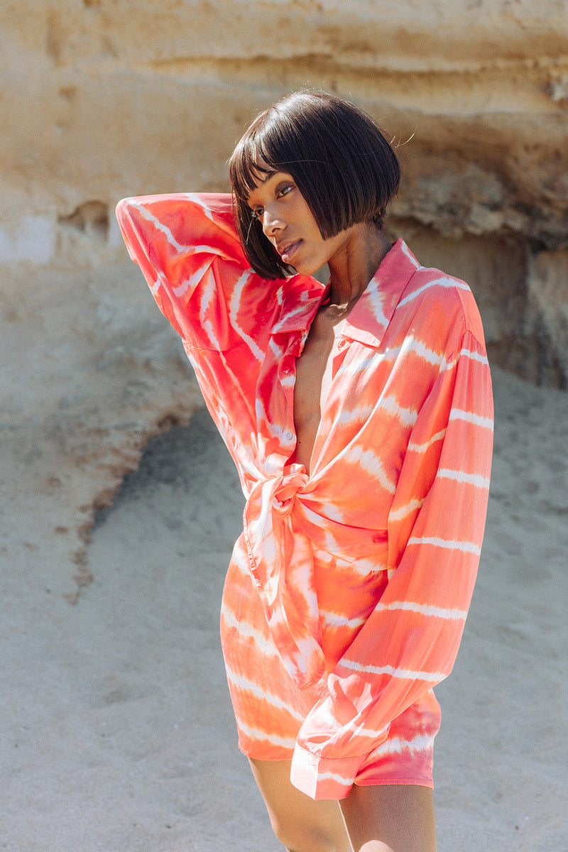 orange three-piece batik set