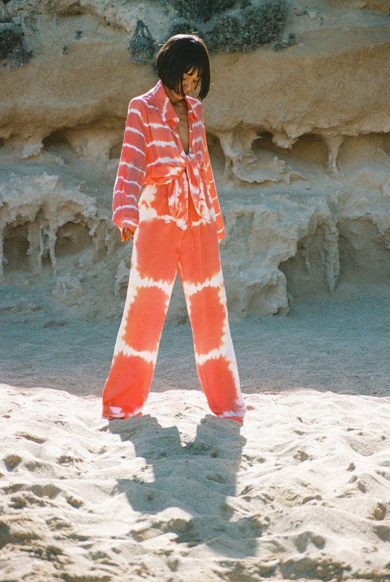 orange three-piece batik set