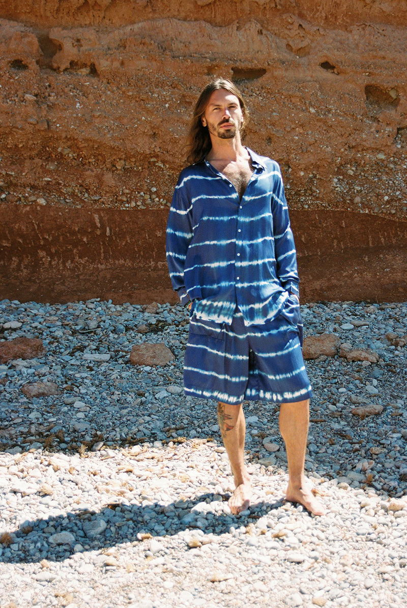 blue two-piece batik set