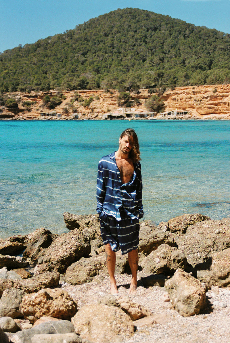 blue two-piece batik set